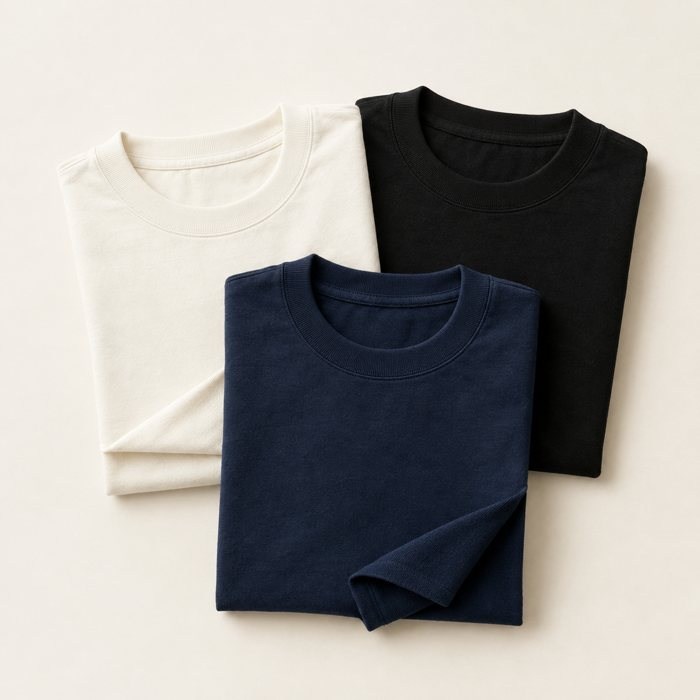 Three folded heavyweight premium t-shirts